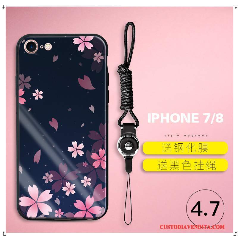 Custodia iPhone 7 Silicone Anti-caduta Vetro, Cover iPhone 7 Fiori Nuovo