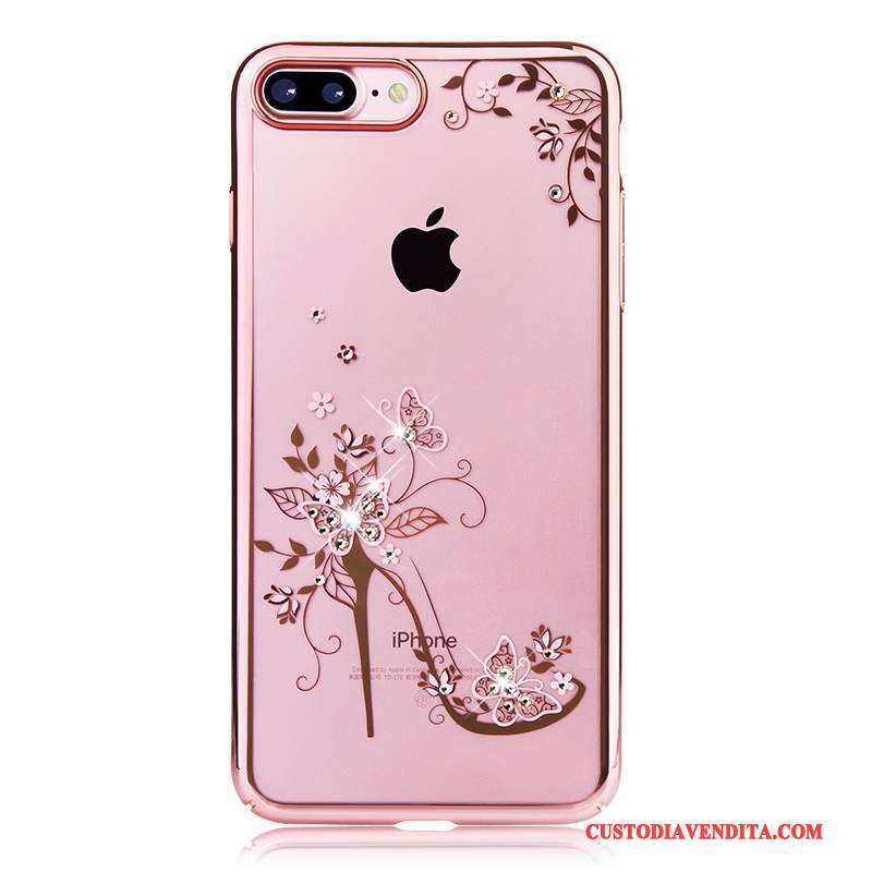 Custodia iPhone 7 Strass Trasparente Difficile, Cover iPhone 7 Rosa Oro