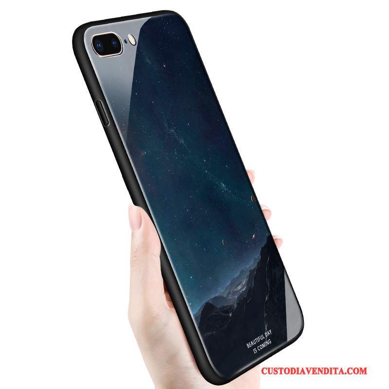 Custodia iPhone 8 Plus Blu Vetro, Cover iPhone 8 Plus Anti-caduta Morbido