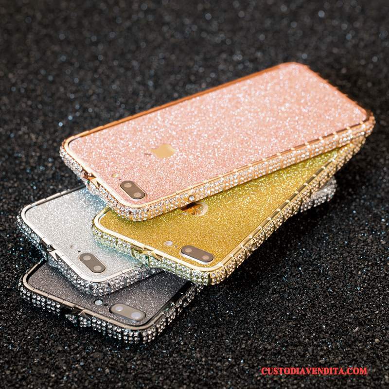 Custodia iPhone 8 Plus Colore Telaio Con Strass, Cover iPhone 8 Plus Strass Metallotelefono