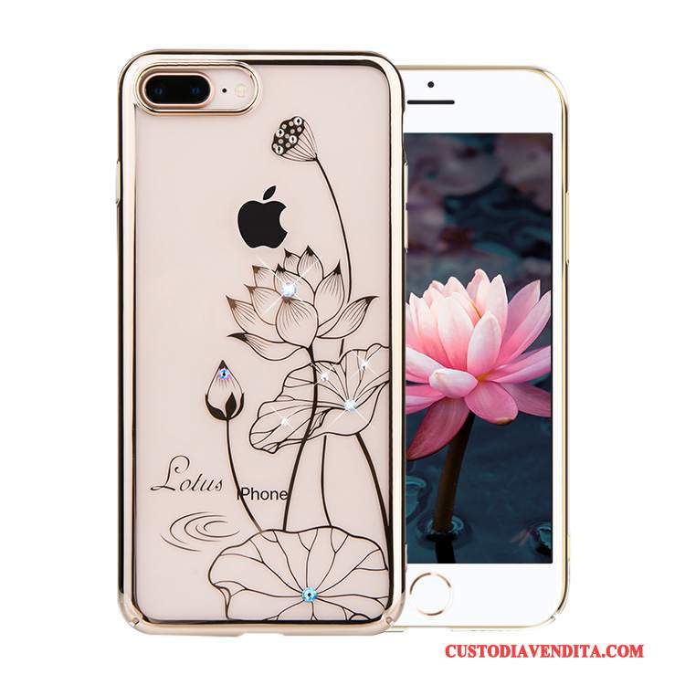 Custodia iPhone 8 Plus Creativo Telefono Sottili, Cover iPhone 8 Plus Strass Trasparente Oro