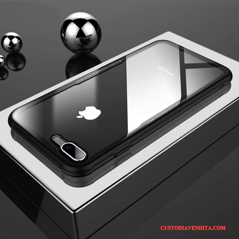 Custodia iPhone 8 Plus Silicone Nuovo Vetro Temperato, Cover iPhone 8 Plus Trasparente Nero