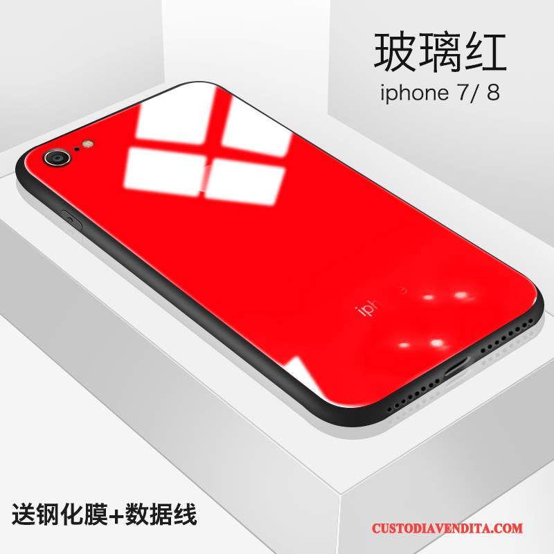 Custodia iPhone 8 Rosso Anti-caduta, Cover iPhone 8 Vetro Tendenza