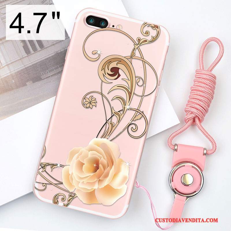 Custodia iPhone 8 Silicone Ornamenti Appesi Anti-caduta, Cover iPhone 8 Rosa Morbido