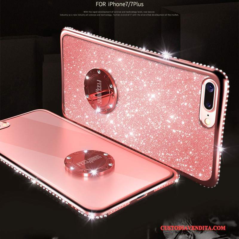 Custodia iPhone 8 Strass Oro Rosso, Cover iPhone 8 Net Red Rosa