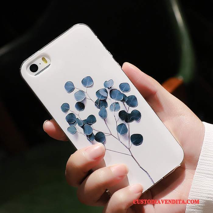 Custodia iPhone Se Goffratura Blu Ornamenti Appesi, Cover iPhone Se Silicone Morbido Tutto Incluso