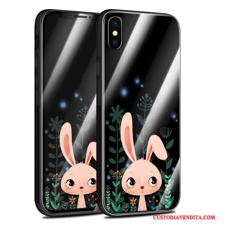 Custodia iPhone X Cartone Animato Nuovo Bello, Cover iPhone X Protezione Vetro Nero