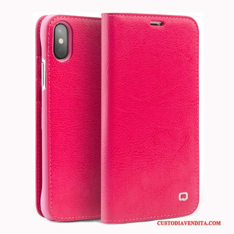 Custodia iPhone X Folio Rossotelefono, Cover iPhone X Pelle Anti-caduta