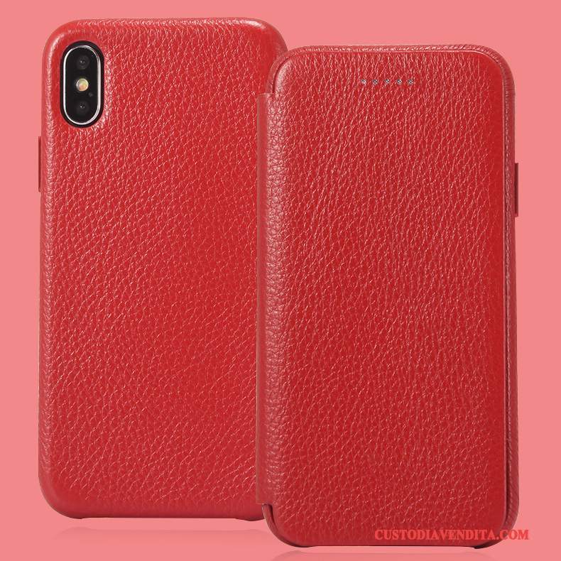 Custodia iPhone X Pelle Carta Rosso, Cover iPhone X Protezione Telefono Dormienza