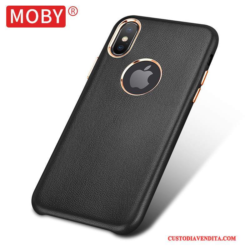 Custodia iPhone X Pelle Nero Nuovo, Cover iPhone X Protezione High End Lusso