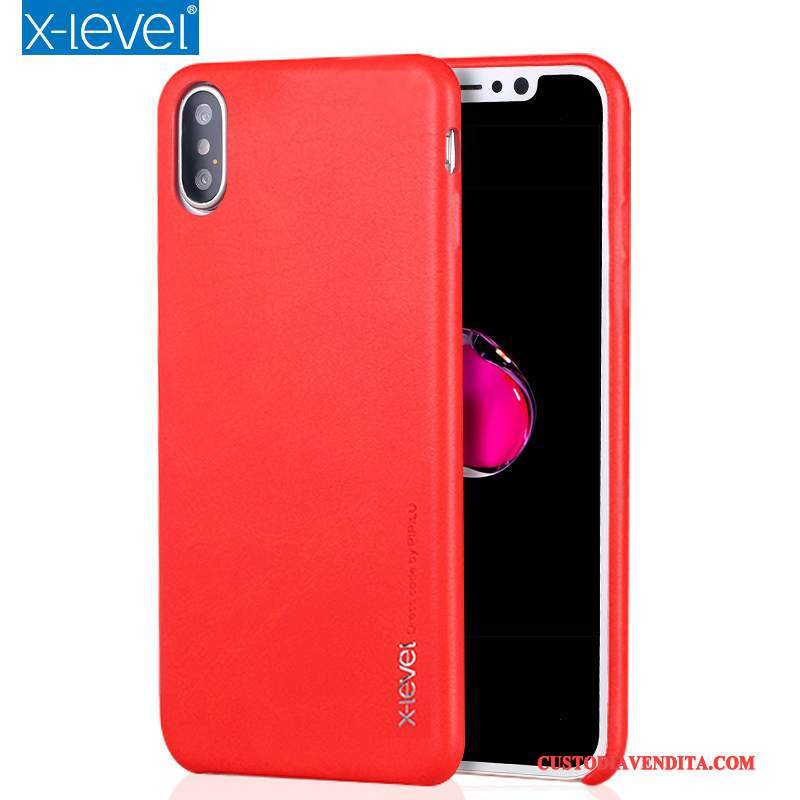 Custodia iPhone X Pelle Rosso Carta, Cover iPhone X Protezione Morbidotelefono