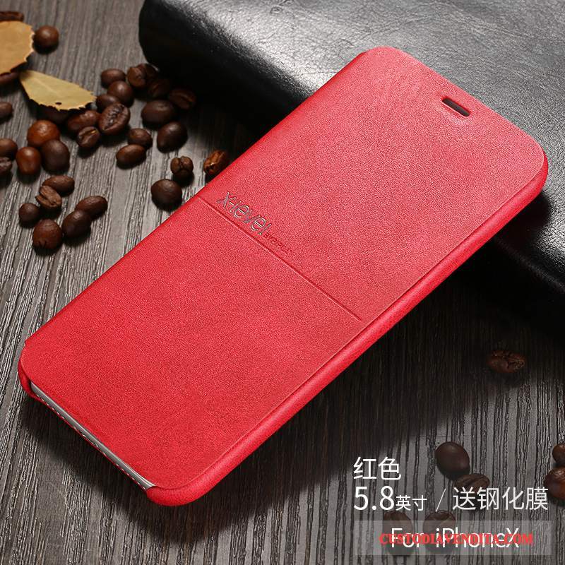 Custodia iPhone X Pelle Sottile Rosso, Cover iPhone X Folio Affaritelefono