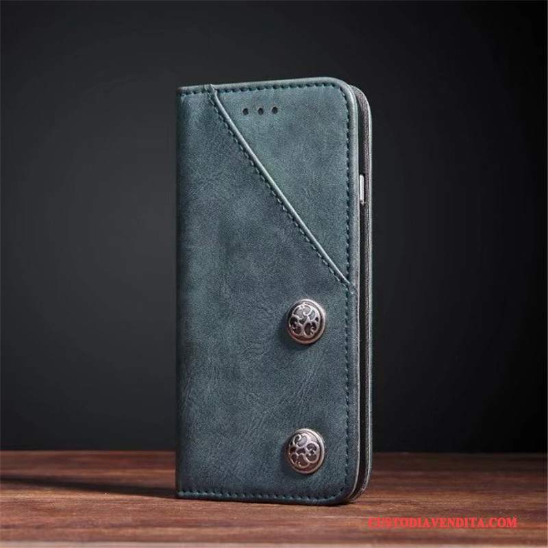 Custodia iPhone X Pelle Telefono Qualità, Cover iPhone X Protezione Blu Scuro