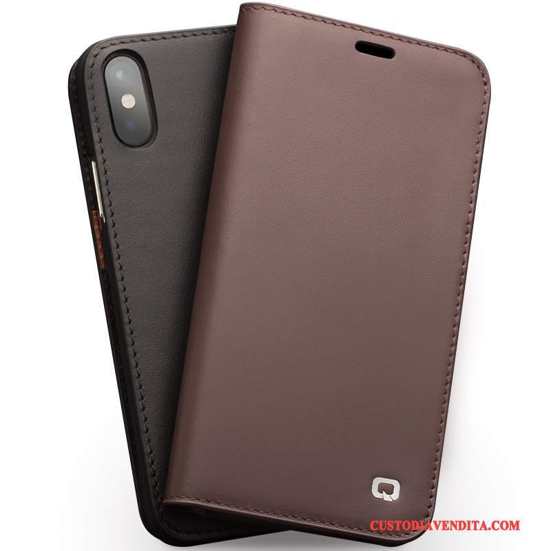 Custodia iPhone X Pelle Telefono Semplici, Cover iPhone X Folio Colore Profondo Anti-caduta