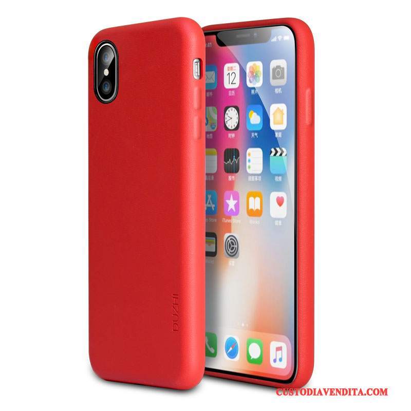 Custodia iPhone X Pelle Telefono Tendenza, Cover iPhone X Protezione Tutto Incluso Rosso