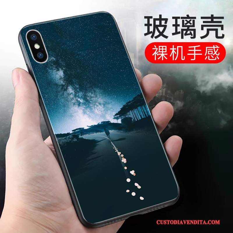 Custodia iPhone X Protezione Nero Sottile, Cover iPhone X Vetro Tendenza