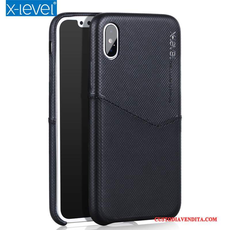 Custodia iPhone X Protezione Sottile Nero, Cover iPhone X Pelle Telefono Carta