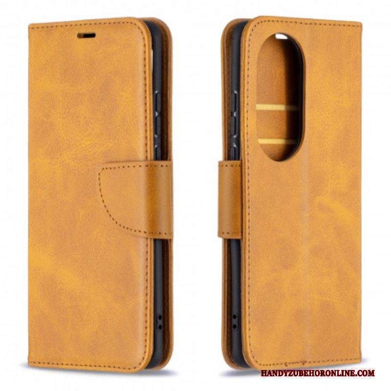 Custodia in pelle Huawei P50 Pro Folio Cover Lembo Liscio Obliquo