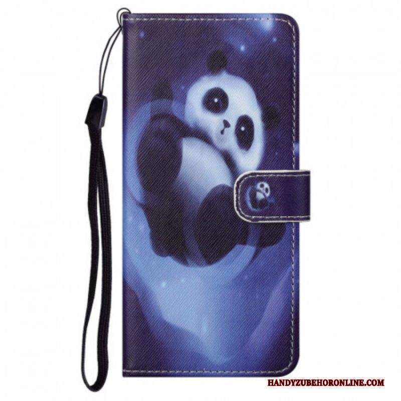 Custodia in pelle Moto G71 5G Panda Space Con Cordino