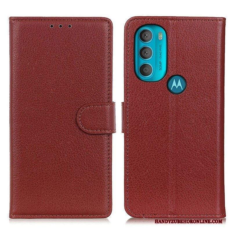 Custodia in pelle Moto G71 5G Tradizionalmente Litchi