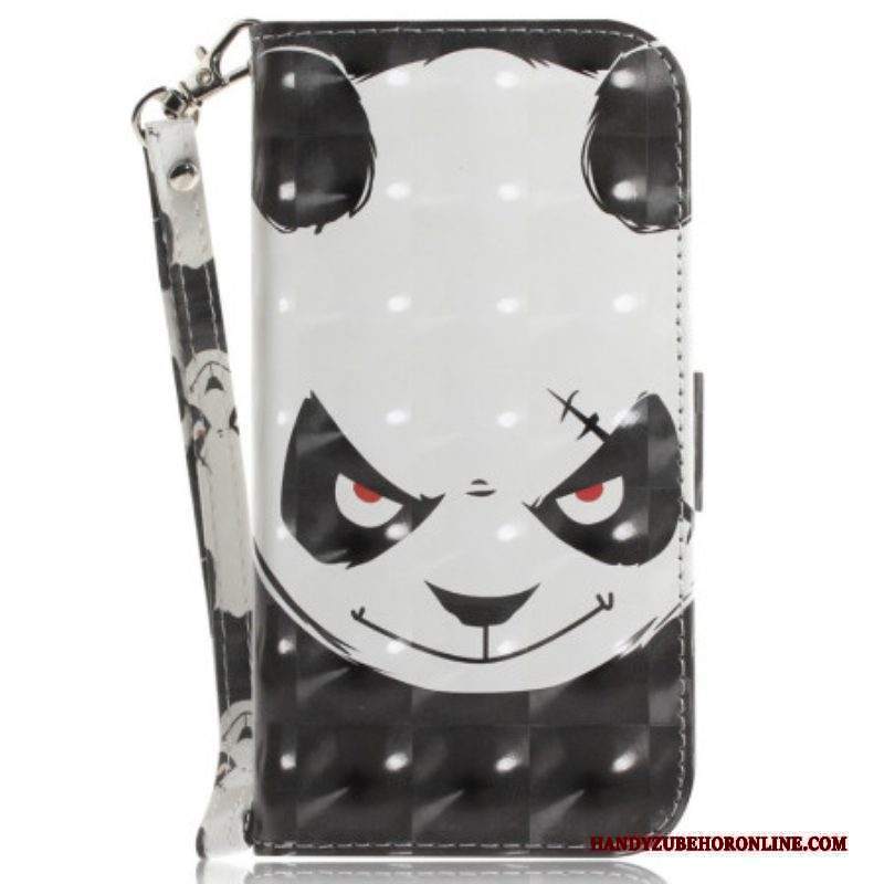 Custodia in pelle Moto G73 5G Panda Arrabbiato Con Cordino