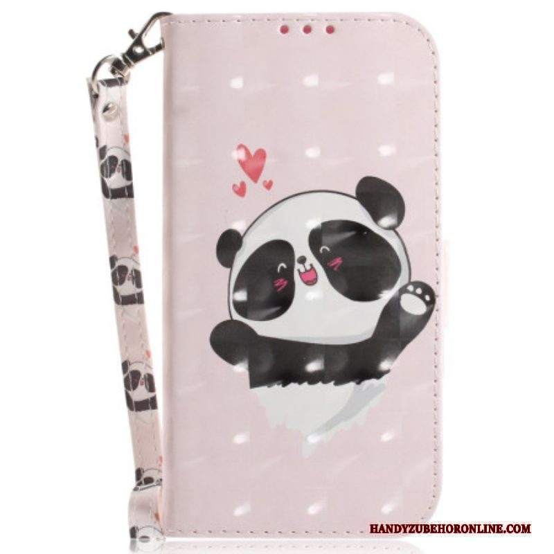 Custodia in pelle Moto G73 5G Panda Love Con Cordino