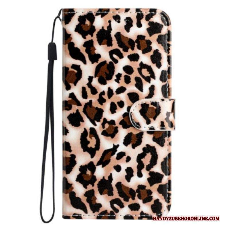 Custodia in pelle Moto G73 5G Stampa Leopardata Con Cinturino