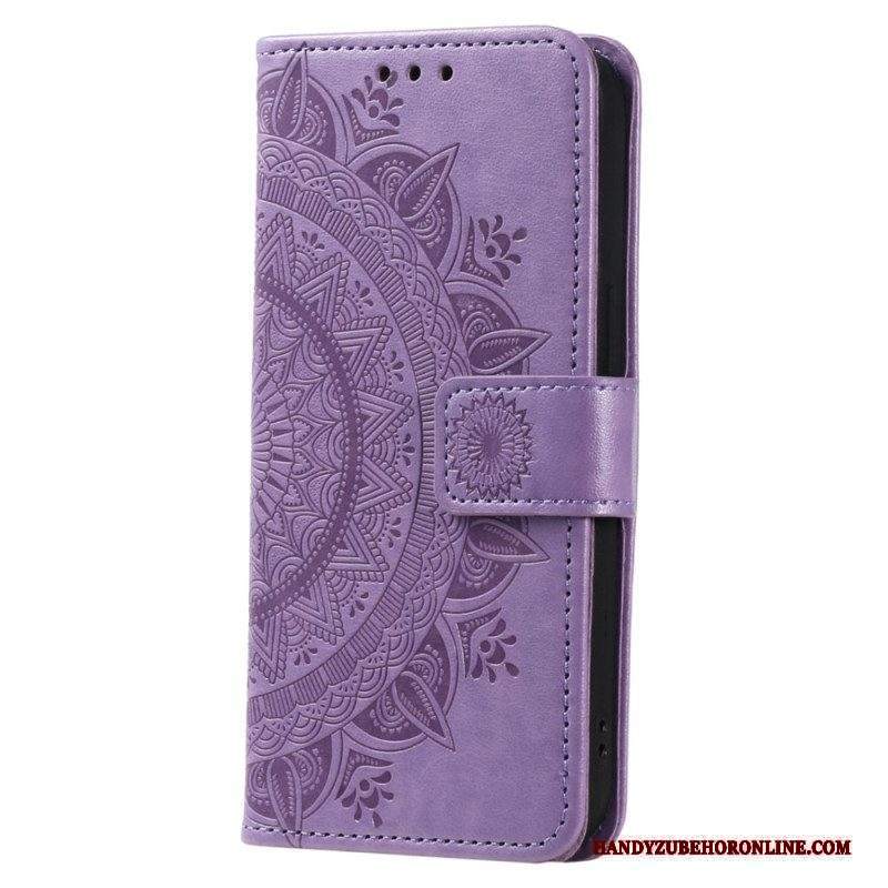 Custodia in pelle Motorola Edge 40 Pro Mandala Sole Con Cordino