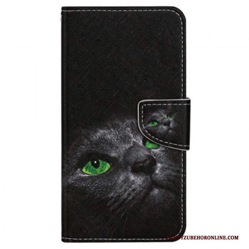 Custodia in pelle Samsung Galaxy A13 Gatto Dagli Occhi Verdi Con Cinturino