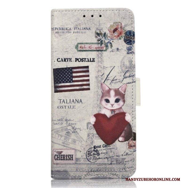 Custodia in pelle Samsung Galaxy A14 / A14 5G Gatto Viaggiatore