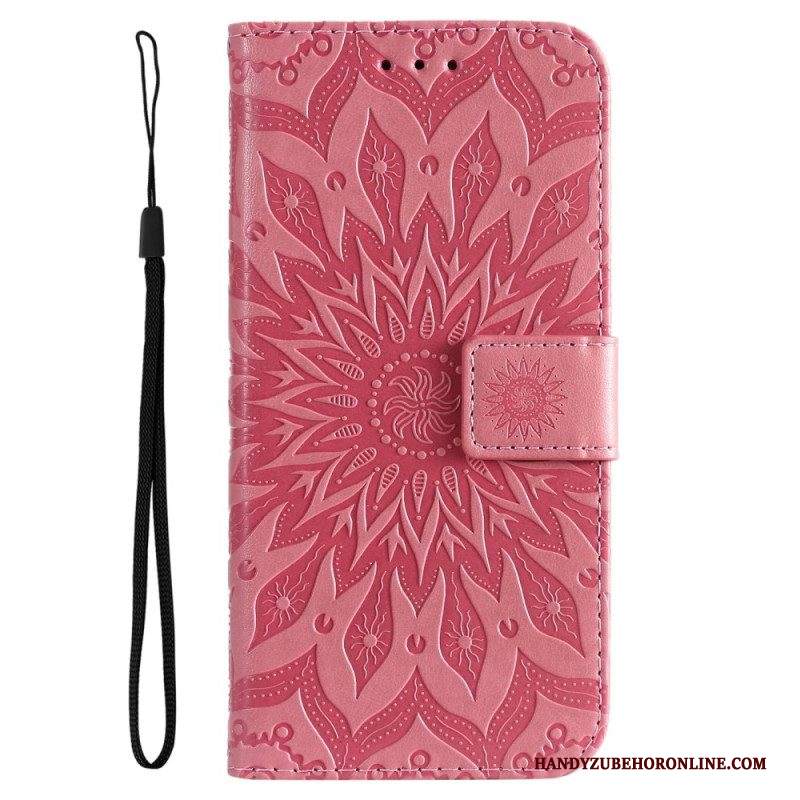 Custodia in pelle Samsung Galaxy A14 / A14 5G Mandala Sole Con Cordino