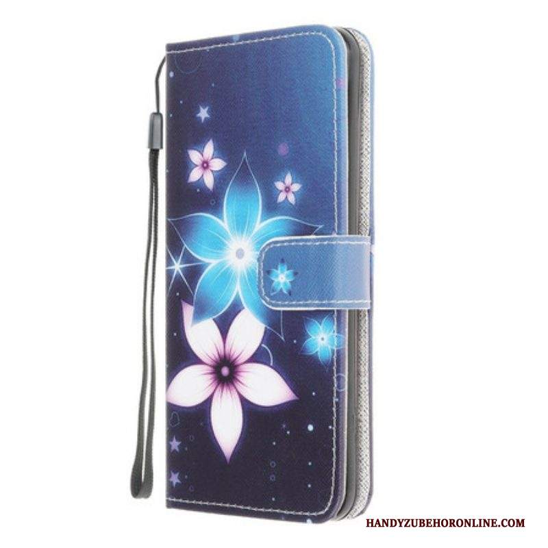 Custodia in pelle Samsung Galaxy A42 5G Cinturino Lunare Fiori