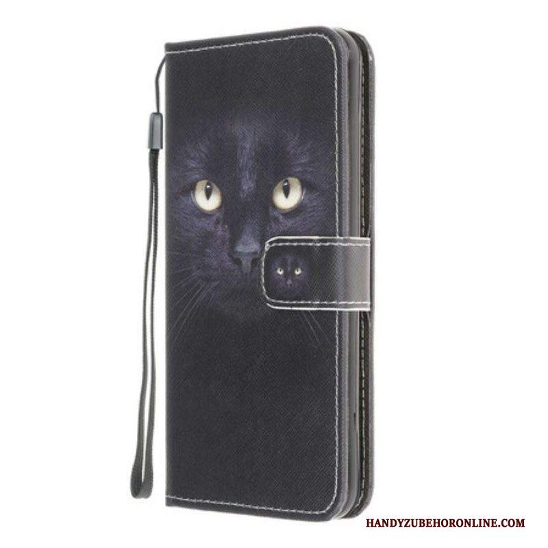 Custodia in pelle Samsung Galaxy A42 5G Strappy Occhi Di Gatto Nero