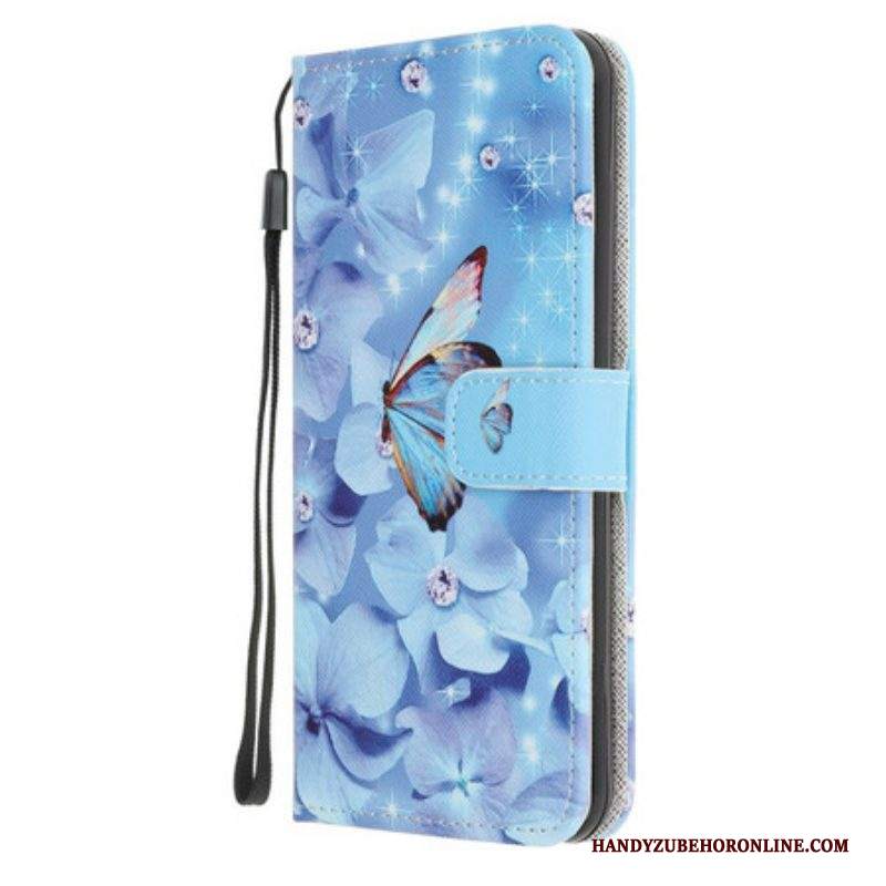 Custodia in pelle Samsung Galaxy A52 4G / A52 5G / A52s 5G Farfalle Di Diamanti Strappy