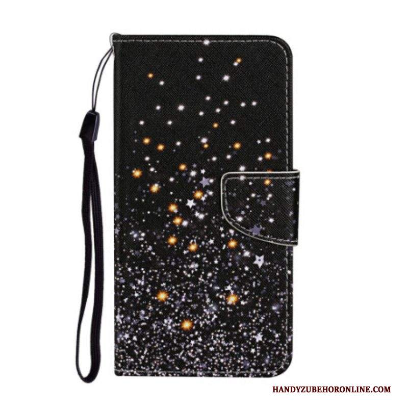 Custodia in pelle Samsung Galaxy A54 5G Fondo Nero E Cinturino Glitterato