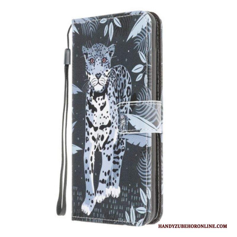 Custodia in pelle Samsung Galaxy M12 / A12 Leopardo Con Spalline