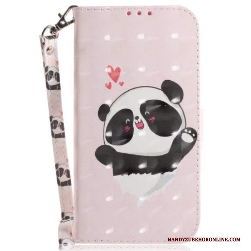 Custodia in pelle Samsung Galaxy M13 Love Panda Con Cordino