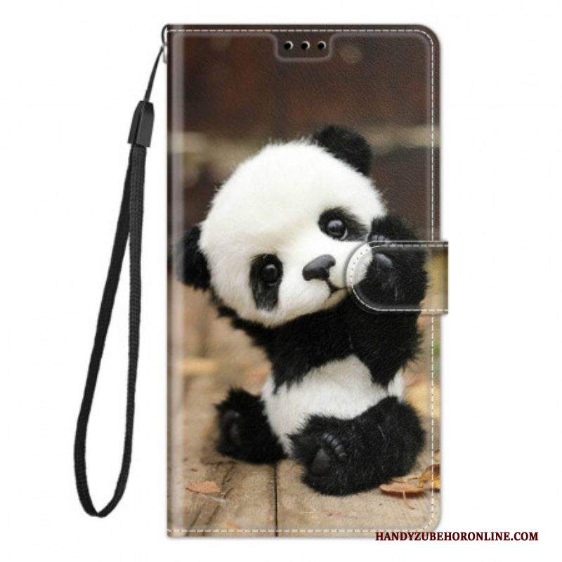 Custodia in pelle Samsung Galaxy M23 5G Piccolo Panda Con Cinturino