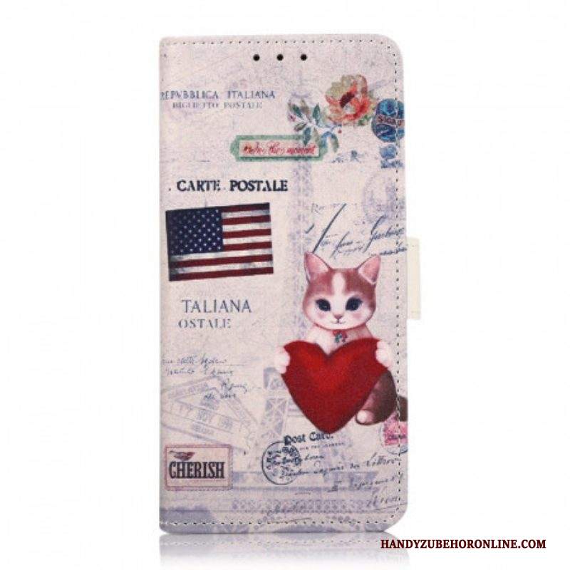 Custodia in pelle Samsung Galaxy M32 Gatto Viaggiatore