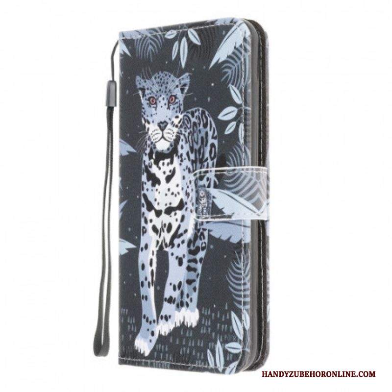 Custodia in pelle Samsung Galaxy M32 Leopardo Con Spalline