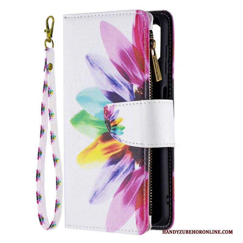 Custodia in pelle Samsung Galaxy M32 Tasca Con Zip A Fiore