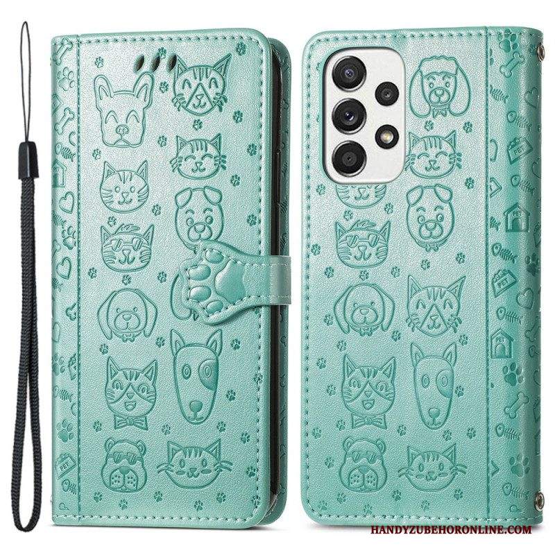 Custodia in pelle Samsung Galaxy M53 5G Animali Animati