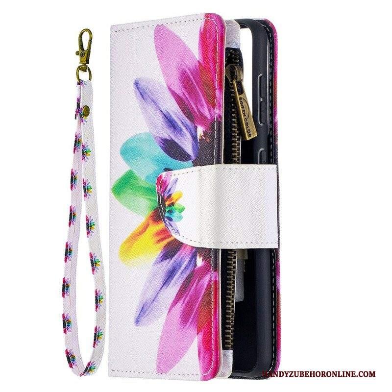 Custodia in pelle Samsung Galaxy S21 5G Tasca Con Zip A Fiore