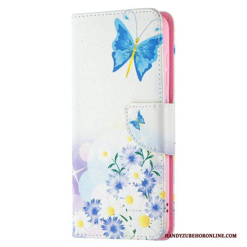 Custodia in pelle Samsung Galaxy S21 FE Farfalle E Fiori Dipinti