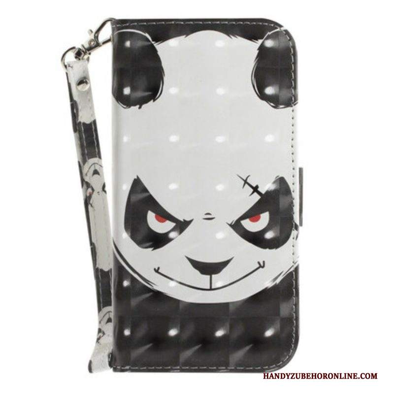 Custodia in pelle Samsung Galaxy S21 FE Panda Arrabbiato Con Cordino