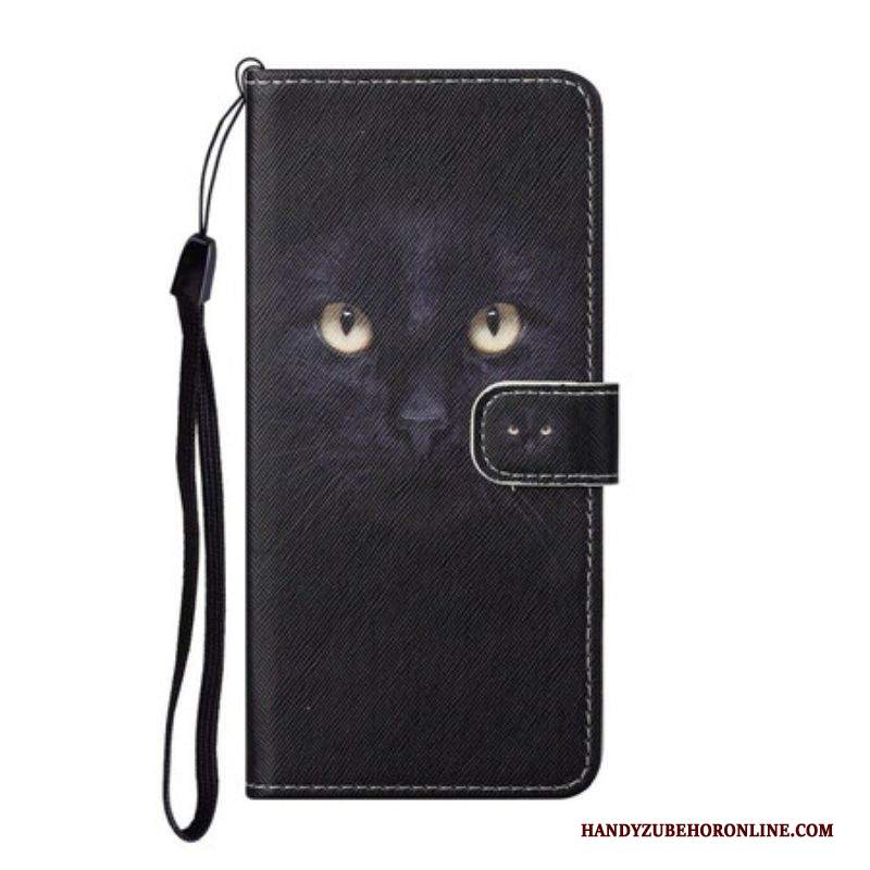 Custodia in pelle Samsung Galaxy S21 FE Strappy Occhi Di Gatto Nero