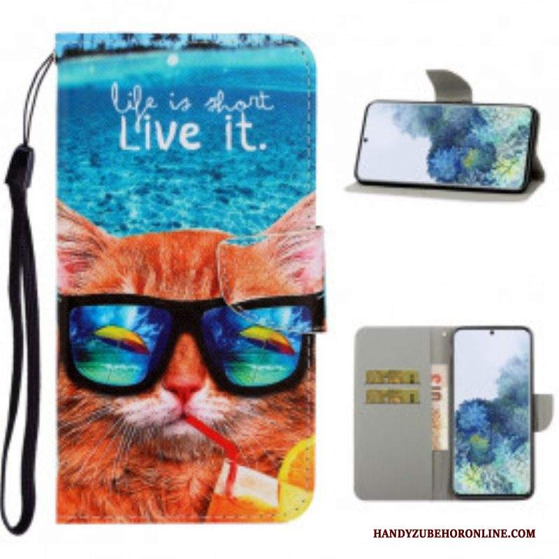 Custodia in pelle Samsung Galaxy S21 Ultra 5G Cat Live It Strappy