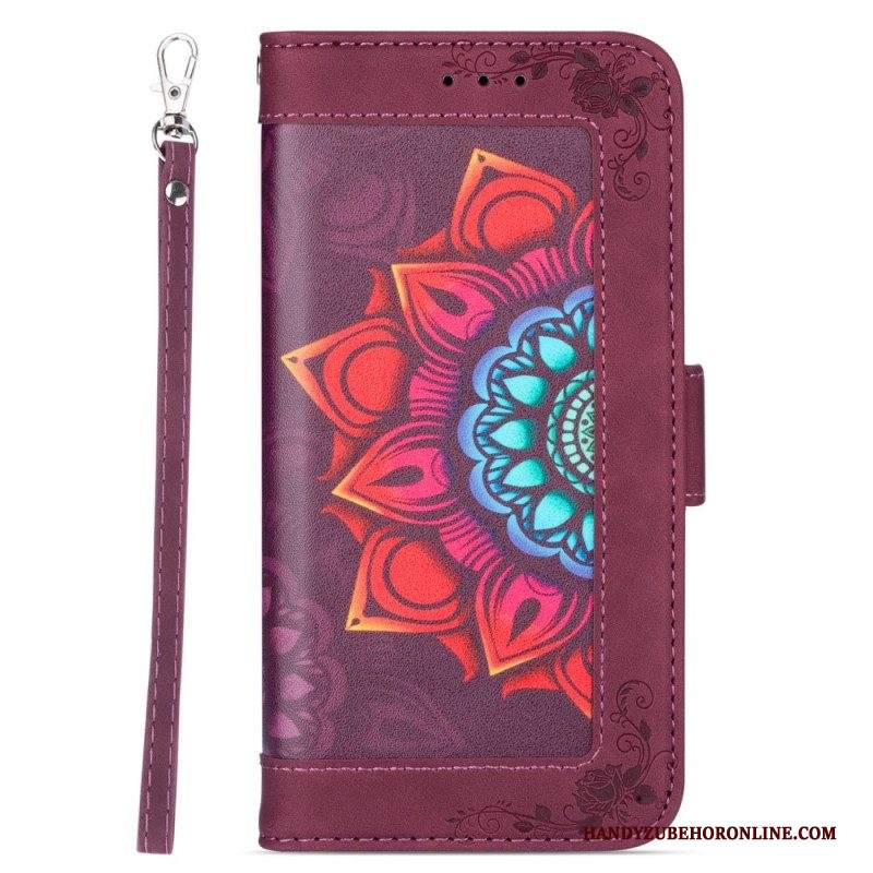 Custodia in pelle Samsung Galaxy S22 5G Decorazione Mandala Strappy