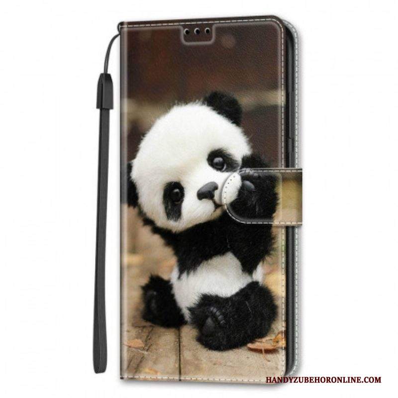 Custodia in pelle Samsung Galaxy S22 Ultra 5G Gioca A Little Panda Con Cinturino