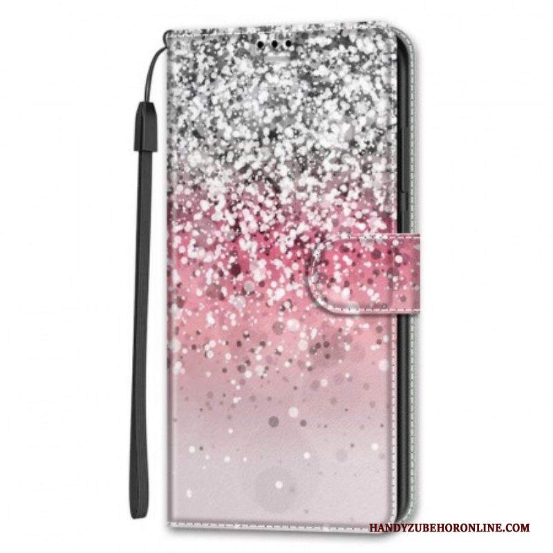 Custodia in pelle Samsung Galaxy S22 Ultra 5G Paillettes Con Cinturino